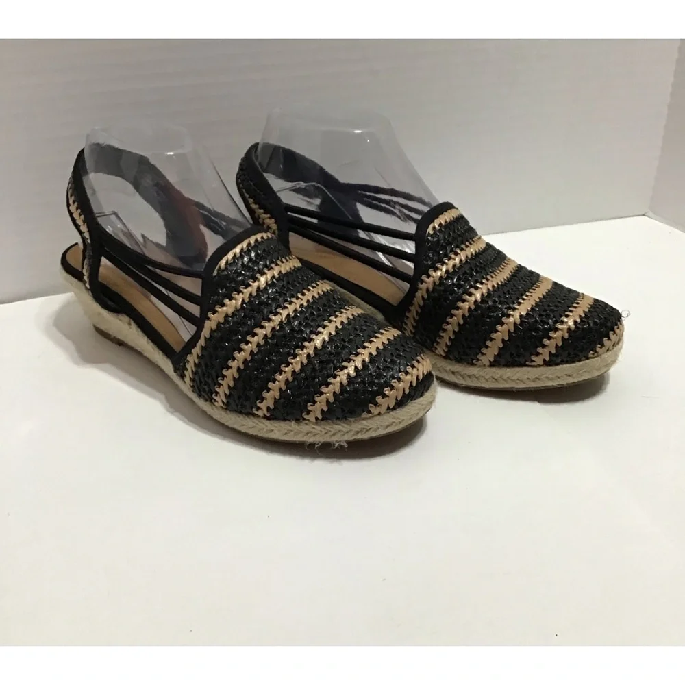 Comfortview Womens Black Brown Slingback The‎ Clea Wedge Espadrille Size 8